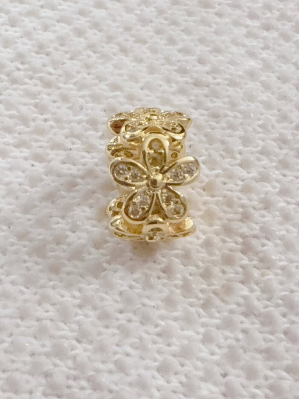 Dainty Gold Cz Flower Spacer Bead Charm For Pandora Bracelet